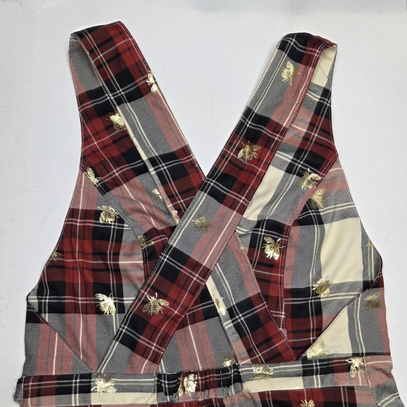 Urban Outfitters Plaid Bee Wrap Dress Jumper Size M Pleated Punk Goth Academia - Picture 7 of 11